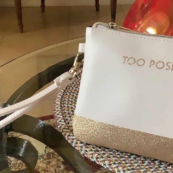 POSH Makeup bag or wristlet To Posh to Care gold bone zipper handle spar… - Picture 3 of 9